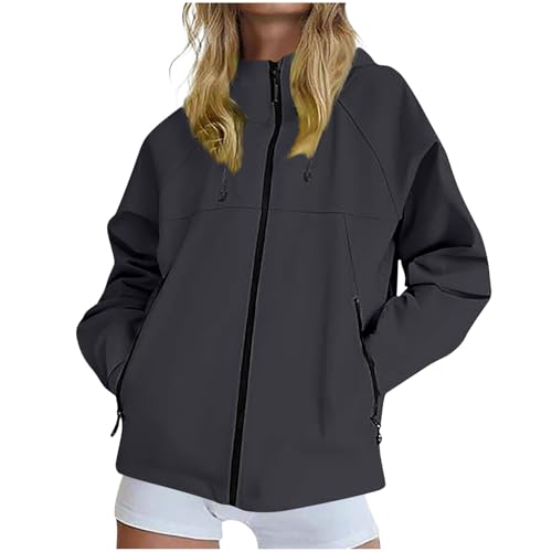 KOG Regenjacke Damen Wasserdicht Herbstjacke Elegant Windbreaker Outdoor Jacken Solid Oberteile Regenjacken Mode Windjacke Basic Sport Jacke Teenager Mädchen Kapuzenjacke Schwarz 3XL von KOG