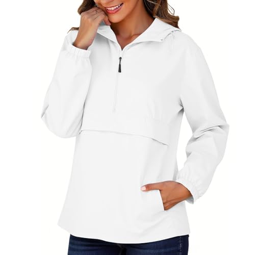 KOG Regenjacke Damen Wasserdicht Herbstjacke Fashion Fahrradjacke Einfarbige Oberteil Frauen Trachtenjacke Leichte Regenmantel Herbst Festival Jacke Teenager Mädchen Softshelljacke Weiß XL von KOG