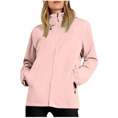 KOG Regenjacke Damen Wasserdicht Herbstjacke Freizeit Regenjacken Jacken Solid Bekleidung Frauen Trachtenjacke Slim Fit Regenponcho Leichte Outdoor Jacken Frau Softshelljacke Rosa 3XL von KOG
