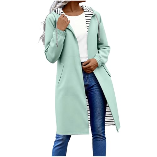 KOG Regenjacke Damen Wasserdicht Lang Laufjacke 2025 Regenjacken Zipper Jacke Solid Oberteile Frauen Softshelljacke Freizeit Herbstjacke Herbst Sport Jacke Frau Wanderjacke Grün M von KOG
