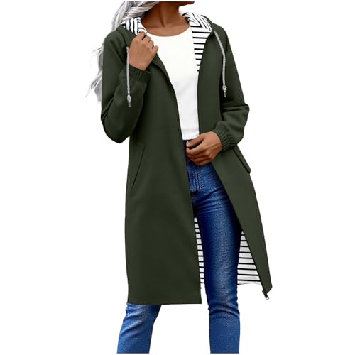 KOG Regenjacke Damen Wasserdicht Lang Laufjacke Herbst Übergangsjacke Jacken Solid Oberteile Frau Regenjacken Regenponcho Slim Fit Sport Jacke Teenager Mädchen Fahrradmantel Armeegrün XXL von KOG