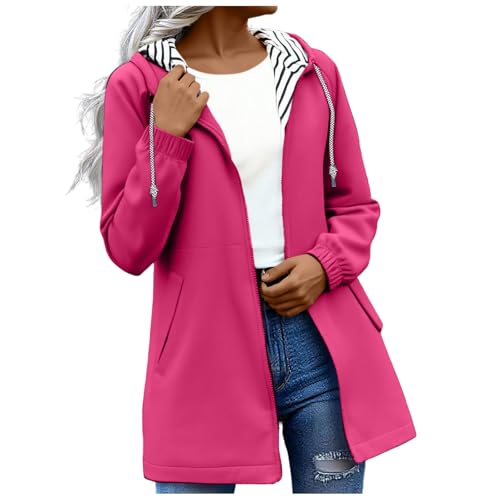 KOG Regenjacke Damen Wasserdicht Laufjacke Basic Übergangsjacke Outdoor Jacken Solid Oberteile Teenager Mädchen Herbstjacke Wanderjacke Oversize Festival Jacke Frau Funktionsjacke Knalliges Pink M von KOG