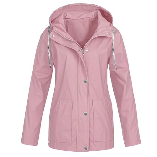 KOG Regenjacke Damen Wasserdicht Laufjacke Fashion Windbreaker Festival Jacke Einfarbige Oberteil Frau Übergangsjacke Dünne Herbstjacke Oversized Zipper Jacke Frauen übergangsjacken Rosa M von KOG