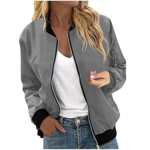KOG Regenjacke Damen Wasserdicht Radjacke Casual übergangsjacken Motorrad Jacke Einfarbige Oberteile Frau Trainingsjacke Oversize Oversized Outdoor Jacken Frauen Kapuzenjacke Grau L von KOG