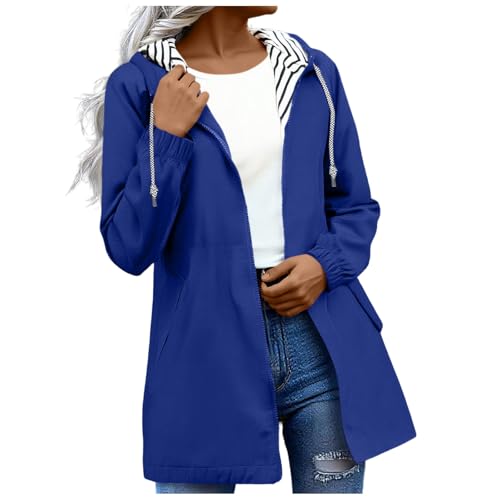 KOG Regenjacke Damen Wasserdicht Übergangsjacke Dünne Fahrradjacke Outdoor Jacken Solid Kleidung Teenager Mädchen Wintermantel Laufjacke Basic Zipper Jacke Frauen Steppjacke Blau XL von KOG