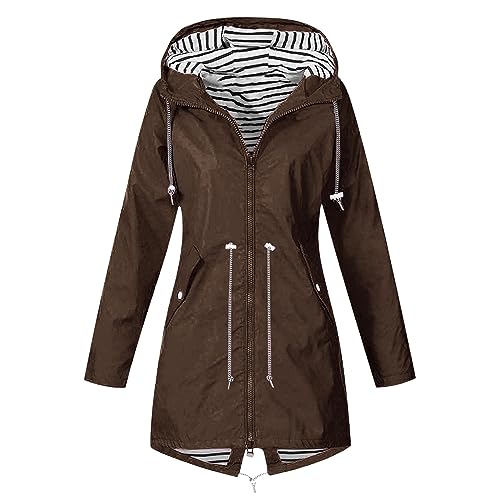 KOG Regenjacke Damen Wasserdicht Übergangsjacke Regenmantel Windbreaker mit Kapuze Outdoor Jacken Fahrradjacke Regencape Regenjacken Windjacke Wanderjacke Warehouse Deal Braun 4XL von KOG