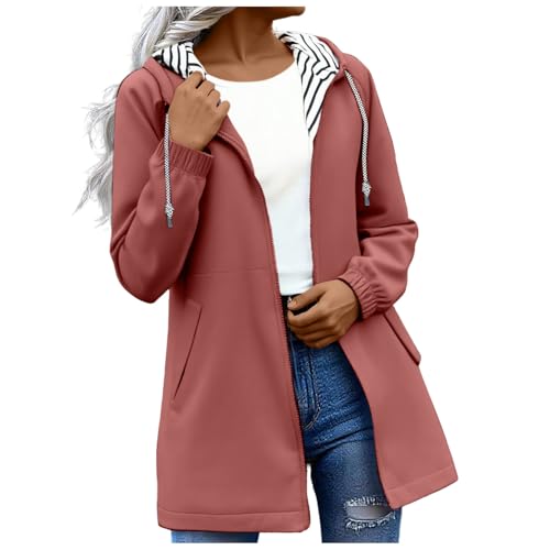 KOG Regenjacke Damen Wasserdicht Wanderjacke Casual Windbreaker Hoodie Jacke Einfarbig Oberteil Teenager Mädchen übergangsjacken Fashion Sportjacke Herbst Sport Jacke Trachtenjacke Rot XL von KOG