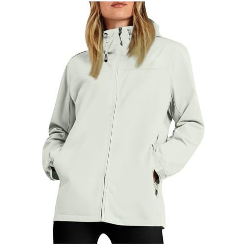 KOG Regenjacke Damen Wasserdicht Wanderjacke Dünne übergangsmantel Sport Jacke Einfarbige Oberteile Bomberjacke Große Größen Fahrradmantel Elegant Jacke Frau Herbstjacke Weiß XL von KOG