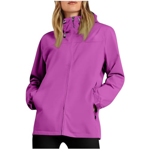 KOG Regenjacke Damen Wasserdicht Wanderjacke Fashion Funktionsjacke Motorrad Jacke Einfarbig Bekleidung Frau Trachtenjacke Elegante Softshelljacke Freizeit Jacke Frauen Windbreaker Lila XXL von KOG