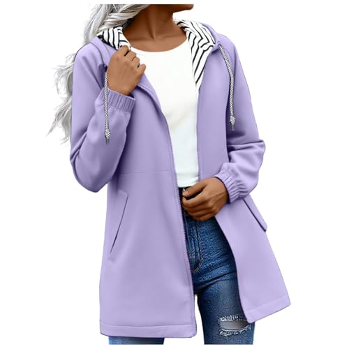 KOG Regenjacke Damen Wasserdicht übergangsjacken Atmungsaktiv Wanderjacke Zipper Jacke Solid Bekleidung Teenager Mädchen Leichte Trachtenjacke Lose Hoodie Jacke Frauen Fahrradmantel Lila XXL von KOG