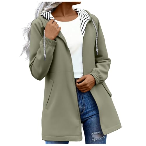 KOG Regenjacke Damen Wasserdicht übergangsjacken Freizeit Fahrradjacke Jacke Einfarbige Bekleidung Teenager Mädchen Trachtenjacke Regenponcho Lose Sport Jacke Frau Winterjacke Armeegrün 4XL von KOG