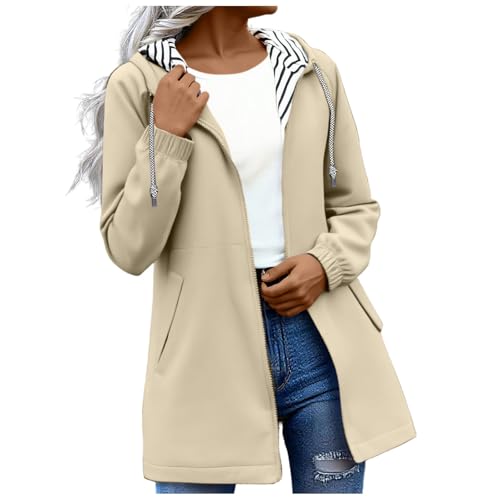 KOG Regenjacke Damen Wasserdicht übergangsjacken Herbst Windbreaker Jacke Einfarbig Bekleidung Frauen Regenjacken Trachtenjacke Basic Motorrad Jacke Teenager Mädchen Bomberjacke Beige M von KOG