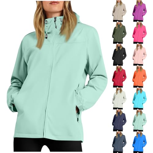 KOG Regenjacke für Damen Wasserdicht Fahrradjacke Mode übergangsmantel Outdoor Jacken Solid Oberteile Frau Trachtenjacke Oversized Regencape Lose Motorrad Jacke Frauen Softshelljacke Mintgrün XL von KOG