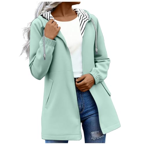 KOG Regenjacke für Damen Wasserdicht Herbstjacke Atmungsaktiv Windjacke Sport Jacke Einfarbig Bekleidung Frauen Kapuzenjacke Elegante Regenmantel Lose Outdoor Jacken Fahrradjacke Grün XL von KOG
