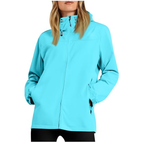KOG Regenjacke für Damen Wasserdicht Laufjacke Fashion Radjacke Zipper Jacke Einfarbige Kleidung Frauen Fahrradmantel Casual Trachtenjacke Oversize Outdoor Jacken Frau Wanderjacke Himmelblau M von KOG