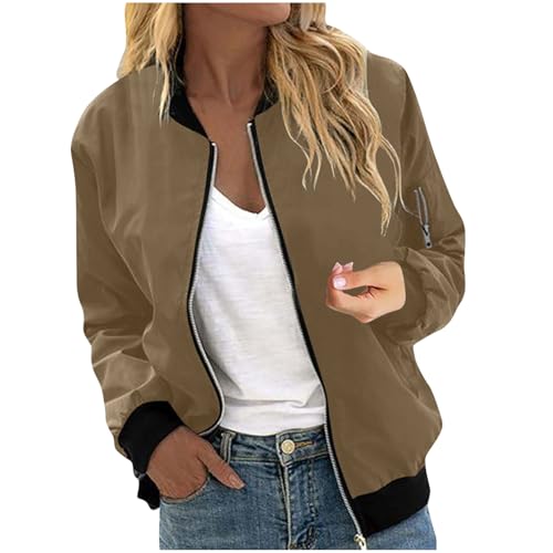 KOG Regenjacke für Damen Wasserdicht Radjacke Dünne Laufjacke Hoodie Jacke Einfarbig Oberteil Frauen Funktionsjacke Slim Fit Steppjacke Elegante Jacken Teenager Mädchen Fahrradjacke Khaki L von KOG