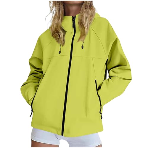 KOG Regenjacke für Damen Wasserdicht Windbreaker Elegante Fahrradmantel Solid Kleidung Teenager Mädchen Regenponcho Oversize Bikerjacke Fashion Hoodie Jacke Frau Radjacke Grün 4XL von KOG