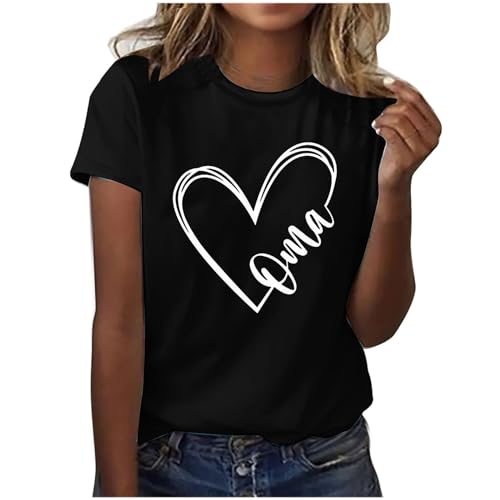 KOG Sale Angebote Damen Shirt Sommer Oma Print Shirts Casual Baumwolle Oberteil Muttertagsgeschenke für Mama Geschenk Oma Oversized Tops Teenager Rundhals Elegant Outlet Angebote Schwarz L von KOG