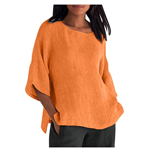 KOG Sale Angebote - Damen T-Shirts Casual Einfarbige Blusen & Tuniken Basic Kurzarm Tuniken Frau Retro Einfarbige T-Shirt Frauen Rundhals Lose Top Blitzangebote des Tages Orange 5XL von KOG