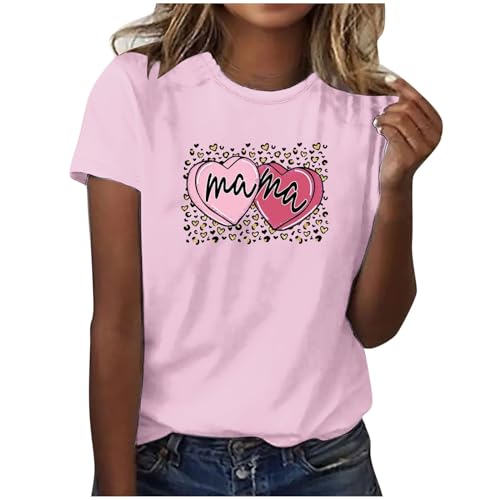 KOG Sale Damen Damen Shirt Mode Mama Print Tshirts Retro Baumwolle T-Shirt Muttertag Mama Geschenk Lose Tie-Dye Muster Tops Frauen Rundhals Oversize T-Shirts Amazon Warehouse Deal Rosa S von KOG