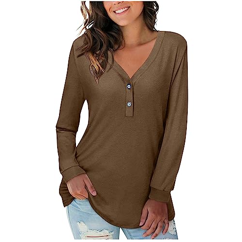 KOG Sale Damen Langarmshirt Damen Langarm Bekleidung Einfarbig Shirt Herbst Baumwolle Tuniken Frauen Longbluse Mode Pullover Frau Rundhals Sweatshirt Gelb XL von KOG