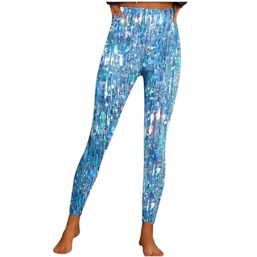 KOG Sale Damen Leggings Damen High Waist Sportleggins Blickdichte Leggings Push up Elegante Wanderhose Female Jogginghosen Grafik Wanderhosen Mode Sport Hose Trekkinghose Angebote Blau XXL von KOG