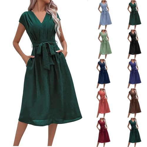 KOG Sale Damen Sommerkleid Damen Sommerkleider Casual Boho Kleid Einfarbige Frauen Mode Hawaii Kleid Weißes Frau Boho-Kleid Hemdkleid Baumwolle Abendkleid Hochzeit Outlet Angebote Armeegrün XL von KOG