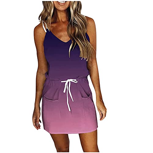 KOG Sale Damen Sommerkleid Damen Sommerkleider Elegante Blusen Kleid Grafik Drucken Frau Sommer Oberteil Kleider Frauen Kleid Tunika Kleid Baumwolle Abendkleid Hochzeit Prime Lila L von KOG