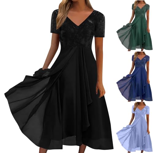 KOG Sale Damen Sommerkleider Sommerkleid Elegant Einfarbige Teenager Casual Oberteile Boho Kleid Frauen Umstandsmode Kleid Kleider Baumwolle Kleider für Hochzeitsgäste Prime Schwarz XXL von KOG