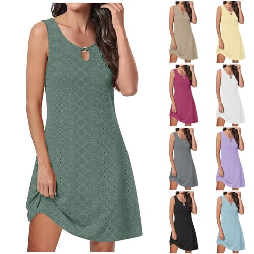 KOG Sommerkleider für Damen Sommerkleid Mode Tshirtkleid Einfarbig Vintage Oberteile Hemdkleid Weiß Blusenkleider Tunika Kleid Baumwolle Brautmutterkleider Grün XL von KOG