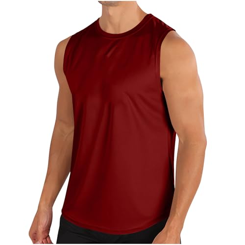 KOG Sport Tank Top Herren Tanktop Sommer Unterhemd Ärmelloses Sportshirt Einfarbige Oberteile Lässig Baumwolle Shirt Gutschein Laufshirt Leicht Tshirt Junge Basic Streetwear Angebote Rot M von KOG