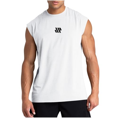 KOG Sport Tank Top Herren Tanktop Sommer Unterhemd Ärmelloses T-Shirts Einfarbig Arbeitsshirt 2025 Baumwolle Tshirt Warehouse Deal Top Training Tshirts Männer Shirt Angebote Weiß M von KOG