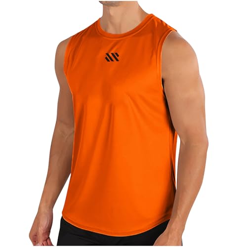KOG Sport Tank Top Herren Tanktop Sommer Weste Ärmelloses Freizeitshirt Einfarbige Shirt Casual Baumwolle Tshirt Prime Jungen Sportshirt Gym Arbeitsshirt Basic Oberteile Orange XXL von KOG