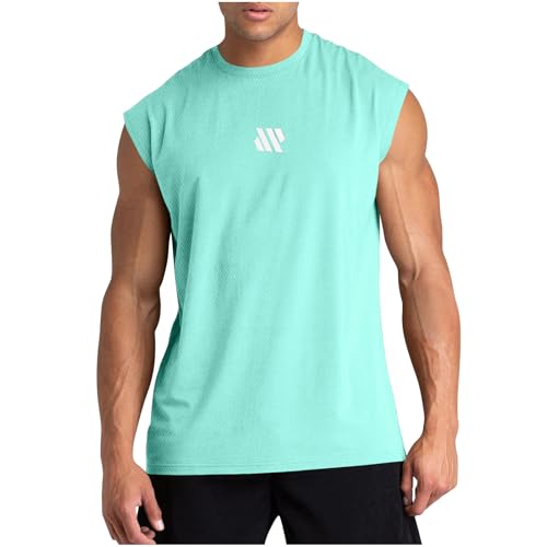 KOG Sport Tank Top Herren Tanktop Sommer Weste Ärmelloses Muskelshirts Einfarbig Arbeitsshirt Mode Baumwolle Oberteil Warehouse Deal Top 2025 Junge Casual Tops Amazon Warehouse Deal Hellblau L von KOG