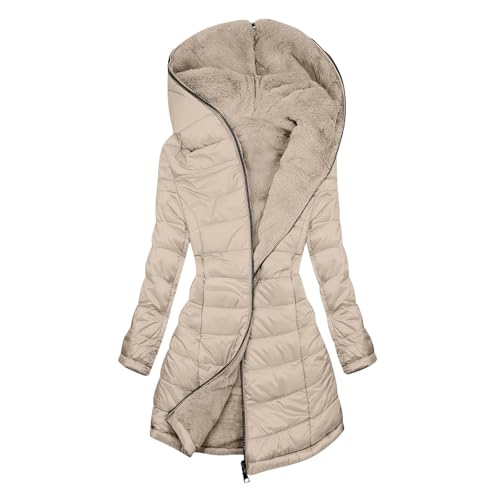 KOG Steppjacke Damen Parka Mode Wintermantel Baumwolle Fahrradjacke Puffer Jacke Oberteile Teenager Mädchen Prime Vintage Strickjacke Retro Kapuzenmantel Frauen Vliesjacke Gutschein Khaki L von KOG
