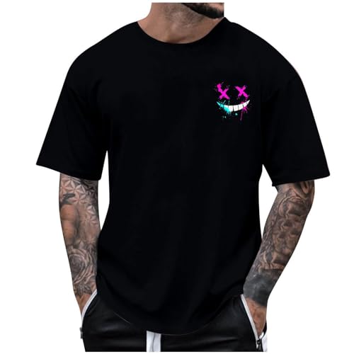 KOG T-Shirts für Herren Sommer Shirt Kurzarm Kleidung Mode Motiv T Shirt Gym Baumwolle Shirts Teenager Sweatshirt Fashion Streetwear Männer Mode Sportshirt Schwarz 3XL von KOG