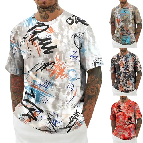 KOG T-Shirts für Herren Sommer Shirt Kurzarm Oberteil Mode Motiv Freizeitshirt Business Baumwolle Bekleidung Männer T Shirt Lässig Tshirts Große Größen Sportshirt Weiß XL von KOG