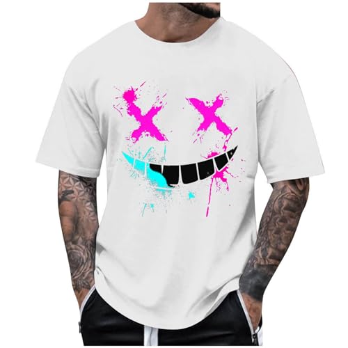 KOG T-Shirts für Herren Sommer Shirt Kurzarm T Shirt Mode Motiv Leicht Baumwolle Shirts Junge Freizeitshirt Lose Kleidung Jungen Große Größen Top Weiß L von KOG