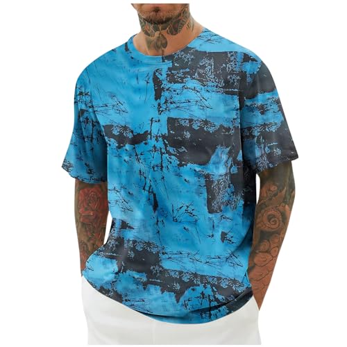 KOG T-Shirts für Herren Sommer Shirt Kurzarm T Shirt Tie-Dye Muster Shirts Lose Baumwolle Streetwear Amazon Junge Business Bekleidung Jungen Freizeit Poloshirt Outlet Blau M von KOG