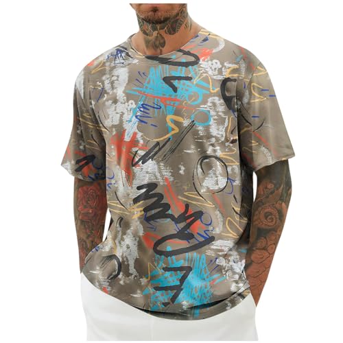 KOG T-Shirts für Herren Sommer Shirt Kurzarm Tshirt Mode Motiv Kleidung Lässig Baumwolle Freizeitshirt Junge 2025 Oberteil Teenager Freizeit Tops Khaki XXL von KOG