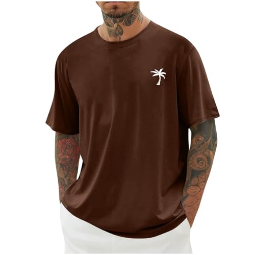 KOG T-Shirts für Herren Sommer Shirts Kurzarm Oberteil Grafik Drucken Freizeitshirt Leicht Baumwolle Jungen Oberteile 2025 Top Basic Poloshirt Braun XL von KOG