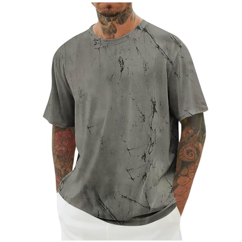 KOG T-Shirts für Herren Sommer Shirts Kurzarm Oberteil Grafik Drucken Wandershirt Baumwolle Bekleidung Jungen Top Lässig Oberteile Männer Basic Tshirt Grau M von KOG