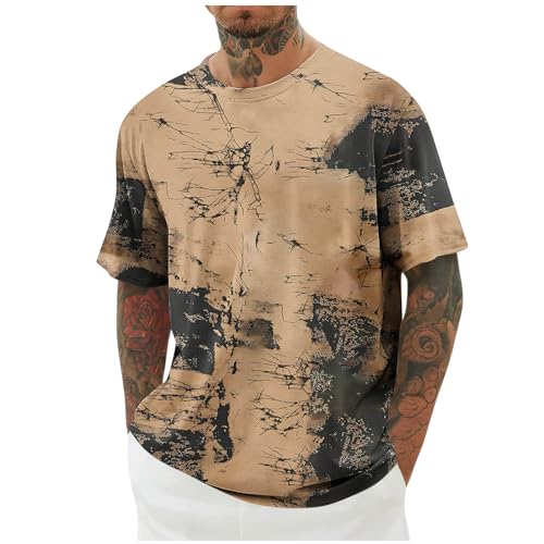 KOG T-Shirts für Herren Sommer Shirts Kurzarm Oberteile Grafik Wandershirt Vintage Baumwolle Shirt Jungen Bekleidung Loose Fit T Shirts Junge Freizeit Oberteil Braun XL von KOG