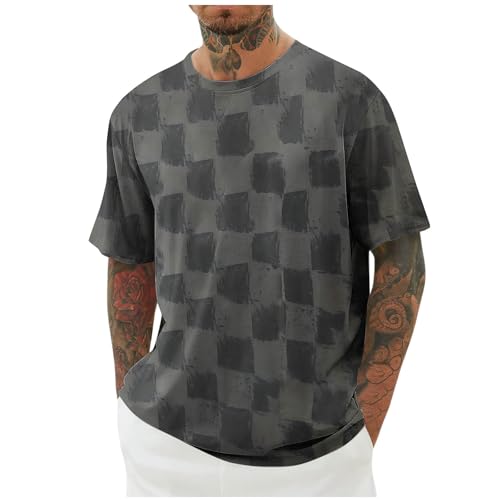 KOG T-Shirts für Herren Sommer Shirts Kurzarm Tshirt Mode Motiv Bekleidung Freizeit Baumwolle T Shirt Junge Freizeitshirt Retro Streetwear Oversize Oberteil Grau L von KOG