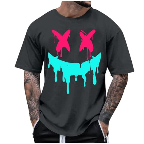 KOG T-Shirts für Herren Sommer T Shirt Kurzarm Kleidung Grafik Basic Baumwolle Arbeitsshirt Teenager Tshirts Freizeit T Shirts Männer Oversized Freizeitshirt Grau 5XL von KOG