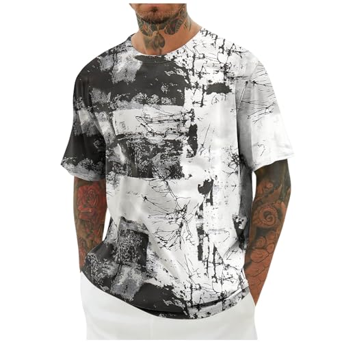 KOG T-Shirts für Herren Sommer T Shirt Kurzarm Oberteile Mode Motiv Oberteil Loose Fit Baumwolle Tshirts Teenager Kleidung Retro Wandershirt Weiß 4XL von KOG