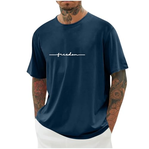KOG T-Shirts für Herren Sommer T Shirt Kurzarm Shirt Tie-Dye Muster Kleidung Lässig Baumwolle Sportshirt Gutschein Jungen Arbeitsshirt Casual Männer Lose Streetwear Amazon Basics Marine XXL von KOG