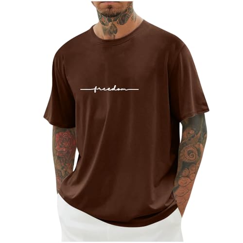 KOG T-Shirts für Herren Sommer T Shirt Kurzarm Tshirts Grafik Arbeitsshirt Lose Baumwolle Oberteil Junge Wandershirt Leicht Streetwear Bequemes Poloshirt Braun 3XL von KOG