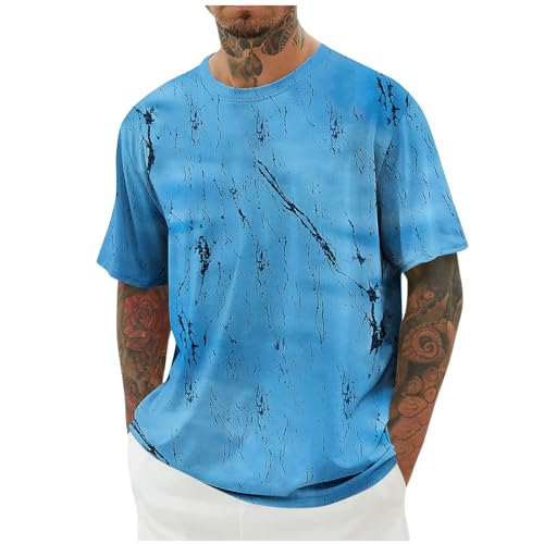 KOG T-Shirts für Herren Sommer T Shirt Kurzarm Tshirts Mode Motiv Shirts Retro Baumwolle Junge Tops Freizeit Shirt Teenager Große Größen Oberteile Blau S von KOG