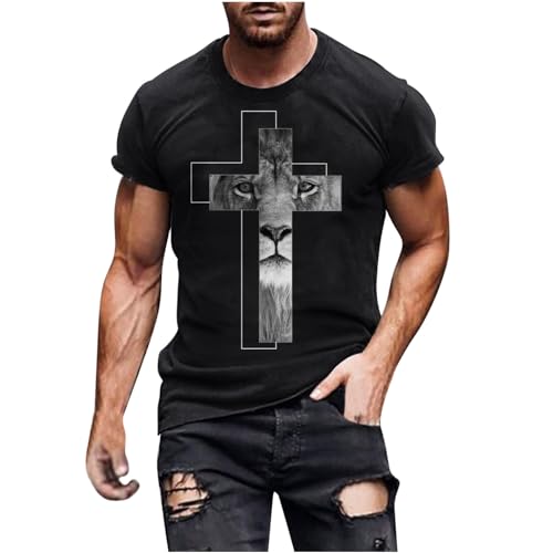 KOG T-Shirts für Herren Sommer T Shirts Kurzarm Oberteil Mode Motiv Bekleidung Business Baumwolle T Shirt Männer Kleidung 2025 Tops Lässig Tshirts Amazon Basics Schwarz L von KOG